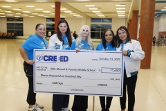 Teachers from Puentes Middle School pose with their large check at the 3rd Annual AIM High event.